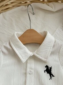 Newborn Baby Boy Casual Cute Versatile White Long Sleeve Shirt And Pants Set - Multicolor - View 9