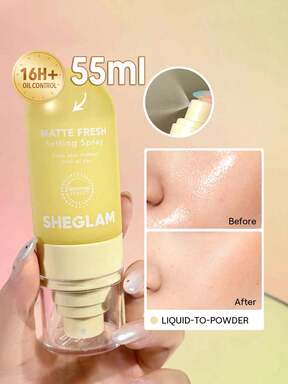 SHEGLAM رذاذ تثبيت مطفي منعش، سائل إلى بودرة فائق اللمعان، رذاذ تثبيت المكياج طويل الأمد، التحكم في الزيوت، رذاذ تثبيت المكياج غير الدهني، ، رذاذ تثبيت المكياج لفصل الشتاء والصيف علامة تجارية جمال مكياج مستحضرات تجميل للنساء الفتيات مثالي لفصل الخريف الشتاء مثالي ل- Y2K أزياء أنيقة هدية حفلة جاهز أفضل لون