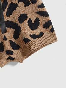 ROMWE Kawaii Bộ 2 áo len họa tiết da báo trang trí nơ cho nữ - màu nâu - Xem 9