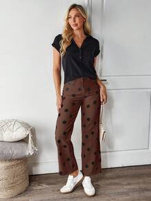 EMERY ROSE Quần jean ống đứng dáng rộng họa tiết chấm bi dành cho nữ - Cà phê nâu - Xem 5