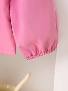 SHEIN Playful Pals 2件套少女时尚甜美蝴蝶结装饰上衣+阔腿裤套装，春秋 - 玫紅色 - 查看 5