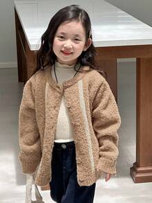Dazy Kids Girls Lace Cardigan Sweater, Stylish Young Girl Fall Clothes - Camel - View 4