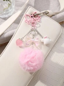 ROMWE Kawaii 1 chiếc nơ nhựa lấp lánh dễ thương và thời trang, hình quả đào, thỏ, trái tim tua rua DIY làm móc khóa/túi, thích hợp cho phụ nữ, bé gái, trang phục hàng ngày, quà tặng ngày lễ - Hồng - Xem 7