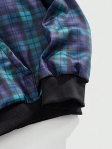 ROMWE MEN Prep Felpa con cappuccio a maniche lunghe stile college a quadri da uomo, autunno inverno