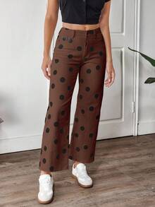 EMERY ROSE Quần jean ống đứng dáng rộng họa tiết chấm bi dành cho nữ - Cà phê nâu - Xem 4