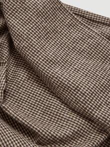 SHEIN MOD Khaki Vintage Houndstooth Minimalist Casual Commuter Women Long Sleeveless Trench Coat, Old Money Style In Fall/Winter