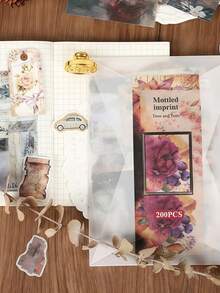 200PCS Vintage Multi Texture Stickers Pack With Botanical Elements For Journal Diary Notebook Laptop Phone Decoration Creative Gift Ideas Waterproof Durable - Multicolor - View 1