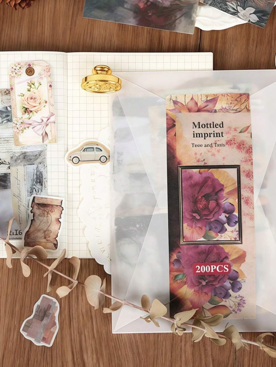 200PCS Vintage Multi Texture Stickers Pack With Botanical Elements For Journal Diary Notebook Laptop Phone Decoration Creative Gift Ideas Waterproof Durable - Multicolor - View 1