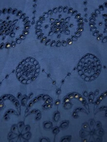 Aveloria Modichic Pantalon blanc ample à taille haute et brodé pour femmes, été - Bleu marine - Voir 3