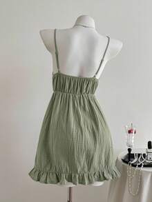 Comfortcana 女式夏季休闲绿色细肩带迷你连衣裙 - 綠色 - 查看 2