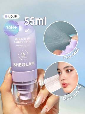 SHEGLAM رذاذ تثبيت المكياج Lock'D In ذو التأثير غير اللامع سريع الجفاف يدوم طويلاً رذاذ تثبيت المكياج غير الدهني للتحكم في الزيوت رذاذ تثبيت المكياج علامة تجارية جمال مكياج مستحضرات تجميل للنساء الفتيات مثالي لفصل الخريف الشتاء مثالي ل- Y2K أزياء أنيقة هدية حفلة جاهز أفضل لون