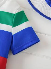 Joliand Joliand 2pcs Young Girl Elegant City Academic Colorful Striped Round Neck Short Sleeve T-Shirt And White Shorts Set,Summer Back To School Party Daily Wear - Multicolor - View 7