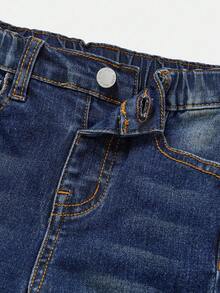 SHEIN Young Boy Casual Mid-Waist Asymmetrical Ripped Skinny Jeans Fall Winter - Dark Wash - View 4