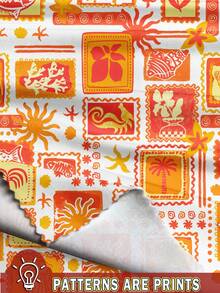 Soleia 2 件橙色海洋元素手绘油画风格贝壳、海马、棕榈树印花女士休闲衬衫，适合夏季、度假、海滩 - 彩色 - 查看 3