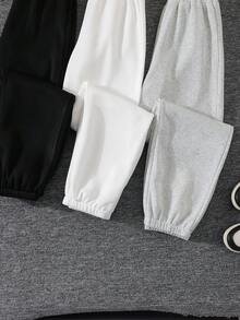 SHEIN 3 Pieces Set Teen Girl Fleece Sweatpants, Winter, Gothic Baggy , Back-To-School, White, Black Grey, Holiday Formal Work - Multicolor - View 4