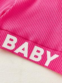 Cozy Pixies Áo phông và quần legging dệt kim có gân họa tiết chữ cho bé gái - Màu Hồng Tươi - Xem 5