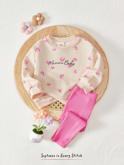 Cozy Pixies 2 Stücke Baby Mädchen Set aus Blumen Muster Rundhals Raglan Sweatshirt und Leggings
