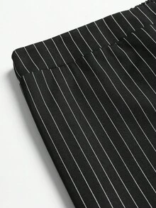 SHEIN PETITE Quần ống đứng sọc tối giản đi làm PETITE-D dành cho nữ - màu đen - Xem 4