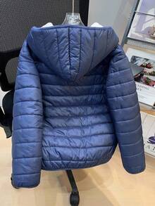 SHEIN 儿童男童休闲日常百搭舒适厚垫连帽长袖梭织夹克，适合上学、花园、海滩、生日、春季、夏季、秋季、冬季 - 藏蓝色 - 查看 3