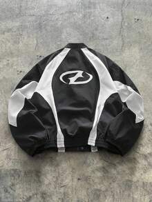 AXEPEAK 男士梭织休闲宽松长袖夹克，秋冬 - 黑與白 - 查看 2