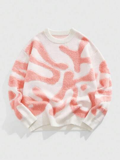 Street Life كنزة صوفية صوفية مطبوعة بتصميم غير متماثل مهترئة للرجال، خريف وشتاء