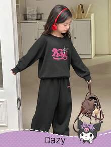 HELLO KITTY AND FRIENDS | SHEIN DAZY 女童圆领抓绒印花卫衣裤套装，秋冬款