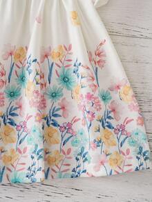 Joliand Joliand 1 件年轻女孩优雅都市可爱粉色花卉白色圆领荷叶边针织 T 恤，适合日常休闲、郊游、派对、婚礼、野餐、夏季 - 彩色 - 查看 3