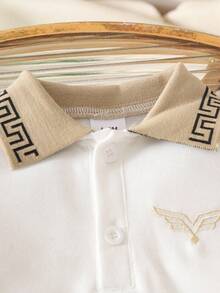 1 Stück Klassischer Baby Jungen Romper mit besticktem Detail, Kurzarm, Buchstabenbesatz am Kragen, Frühling/Sommer Neuheit, geeignet für Lässig, Zuhause, Outdoor, feierliche Anlässe wie Geburtstag, Abendveranstaltungen, Hochzeit, Taufe, Zeremonie und Jahrestag