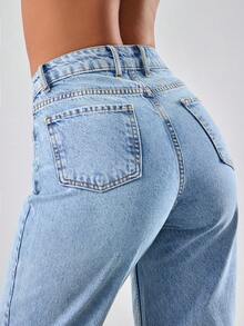 EURMUSE Women's Light Color Mid Waist Casual Denim Style - Medium Wash - View 3