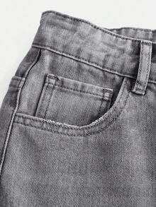 SHEIN Teen Girl Front Button Pocket Casual Jeans, Simple Design - Light Grey - View 3