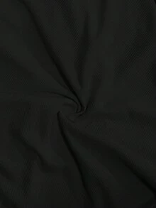 SHEIN CURVE+ 大尺碼方領長袖羅紋針織上衣，色抓皺腰部上衣，秋季，2026 22W - 黑色 - 查看 8