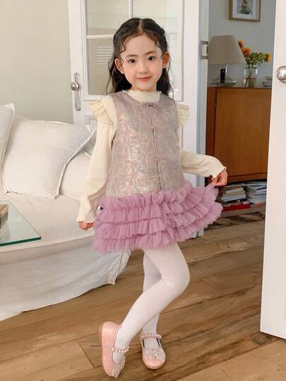 DAZY Ärmlös klänning i kinesisk stil med mandarinkrage för unga flickor, höst