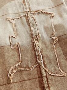 ROMWE MEN Grunge Punk Men's Gradient Frayed Hem Zip-Up Collar Denim Jacket - Black - View 3