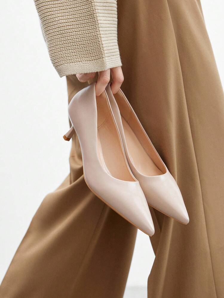 CUCCOO BIZCHIC 女士杏色尖头小猫跟一脚蹬平底鞋，舒适通勤、约会、聚会、度假、办公室穿着 - 杏色 - 查看 4