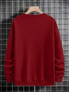 SHEIN Cottnline Cotton Men 1pc Christmas Print Drop Shoulder Sweatshirt - Red - View 2