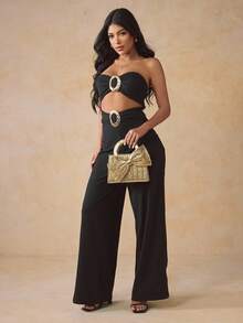 SHEIN SXY 女士手提包，晚宴包，金色，圆形手柄，蝴蝶结装饰，时尚，优雅，简约，个性化，多功能，经典，适合鸡尾酒会，派对，舞会，俱乐部，约会，生日，晚会，约会之夜，舞会 - 金色 - 查看 7