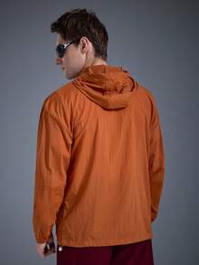 DRIFTMERE 夏季新款纯色男士户外运动夹克，长袖防晒跑步健身外套，适合冬季、春夏户外穿着 - 橘色 - 查看 2