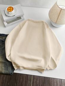 INAWLY 加大码女式万圣节南瓜刺绣圆领羊毛休闲宽松运动衫，秋季女式冬季服装 - 杏色 - 查看 2