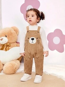 SHEIN Pelele de bebé recién nacido niña lindo y versátil con estampado de dibujos animados de pana, para otoño/invierno - Caqui - Ver 12