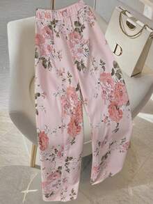 SHEIN LUNE 女士优雅花卉印花办公室裤 - 粉色 - 查看 1