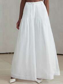 Aveloria Modichic Elegant Pleated Relaxed Wide Leg Women Pants, Comfortable For Vacation - White - View 3
