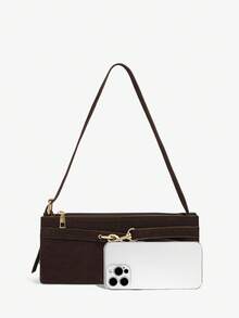 SHEIN SXY 女士单肩包，流浪包，绒面革，时尚，优雅，简约，个性化，多功能，经典，适合通勤，办公室，约会，日常，购物，下午茶 - 咖啡棕 - 查看 5