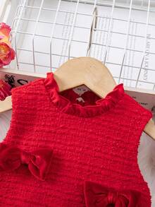Elegant & Cute Babygirl Bow Knit Sleeveless Dress, Red - Red - View 5