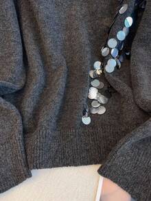 Franclia Nuevo suéter de otoño/invierno con bordado de cuentas, diseño elegante y de moda para mujeres - Gris - Ver 7