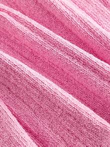 SHEIN MOD Women's Contrast Color Elastic Waist Casual Knit Flare Pants,Fall Clothes For Women,Pink Knit Pants,Flared Pants