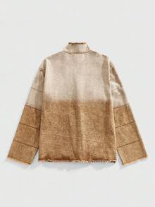 ROMWE MEN Grunge Punk Men's Gradient Frayed Hem Zip-Up Collar Denim Jacket - Black - View 2