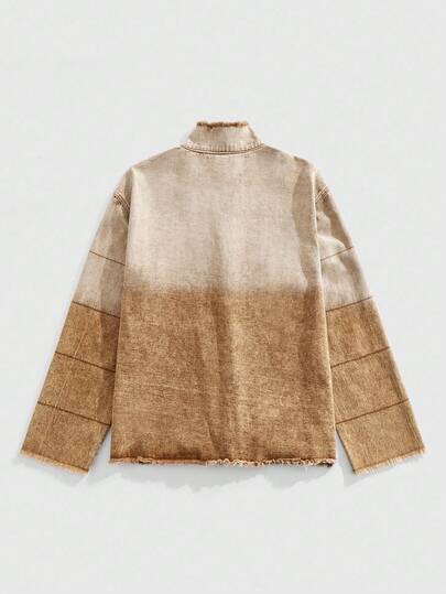 Street Life Men's Gradient Frayed Hem Zip-Up Collar Denim Jacket