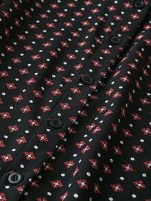 SHEIN Clasi 大码休闲通勤全印花灯笼袖衬衫 - 黑色 - 查看 5