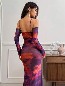 EastFlair 女士时尚性感扎染印花露肩细肩带连衣裙 - 彩色 - 查看 6