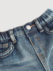 SHEIN 男婴石洗复古做旧水洗猫须宽松蓝色牛仔裤，适合男婴室内/室外秋冬装